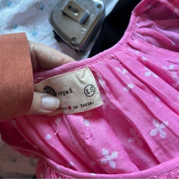 ANTHROPOLOGIE KOPAL Sz XS Luma Peasant Blouse Pink Puff Sleeves Cotton Boho - Picture 5 of 8